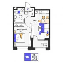 1-комн. квартира в ЖК Моменты, 38.50 м²