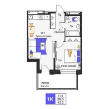 1-комн. квартира в ЖК Моменты, 42.20 м²