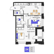 2-комн. квартира в ЖК Моменты, 58.00 м²