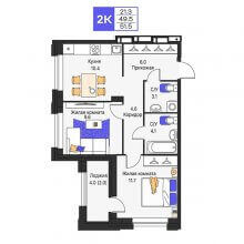 2-комн. квартира в ЖК Моменты, 51.50 м²