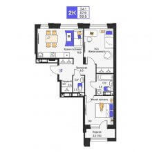 2-комн. квартира в ЖК Моменты, 59.50 м²