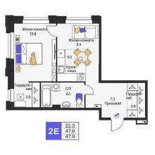 2-комн. евро квартира в ЖК Моменты, 47.90 м²