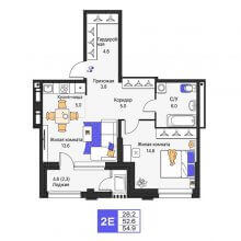 2-комн. евро квартира в ЖК Моменты, 54.90 м²