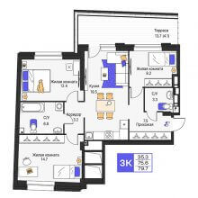 3-комн. квартира в ЖК Моменты, 79.70 м²
