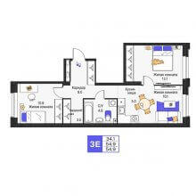 3-комн. евро квартира в ЖК Моменты, 54.90 м²