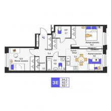 3-комн. евро квартира в ЖК Моменты, 62.10 м²