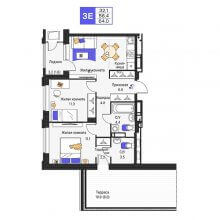 3-комн. евро квартира в ЖК Моменты, 64.00 м²
