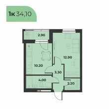 1-комн. квартира в ЖК Сезоны, 34.10 м²