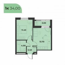 1-комн. квартира в ЖК Сезоны, 34.00 м²