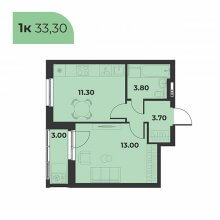 1-комн. квартира в ЖК Сезоны, 33.30 м²