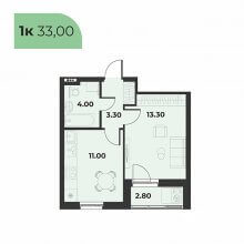 1-комн. квартира в ЖК Сезоны, 33.00 м²