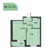 1-комн. квартира в ЖК Сезоны, 32.90 м²