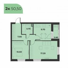 2-комн. квартира в ЖК Сезоны, 50.50 м²