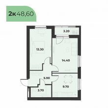 2-комн. квартира в ЖК Сезоны, 48.60 м²