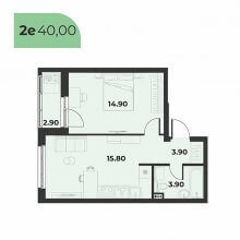 2-комн. евро квартира в ЖК Сезоны, 40.00 м²