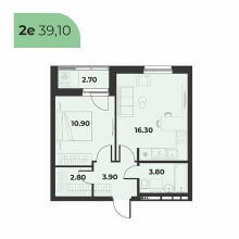 2-комн. евро квартира в ЖК Сезоны, 39.10 м²