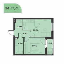 2-комн. евро квартира в ЖК Сезоны, 37.20 м²