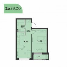2-комн. евро квартира в ЖК Сезоны, 39.00 м²