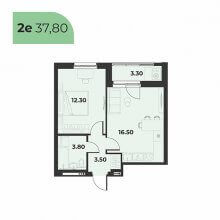 2-комн. евро квартира в ЖК Сезоны, 37.80 м²