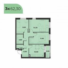 3-комн. квартира в ЖК Сезоны, 62.30 м²
