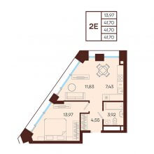 2-комн. евро квартира в ЖК Манеры, 41.70 м²