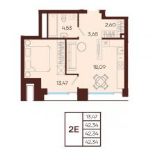 2-комн. евро квартира в ЖК Манеры, 42.34 м²