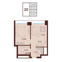 2-комн. евро квартира в ЖК Манеры, 37.20 м²