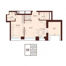 2-комн. евро квартира в ЖК Манеры, 62.69 м²