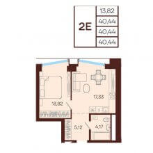2-комн. евро квартира в ЖК Манеры, 40.44 м²