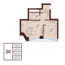 2-комн. евро квартира в ЖК Манеры, 42.76 м²