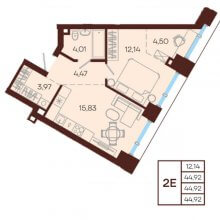 2-комн. евро квартира в ЖК Манеры, 44.92 м²