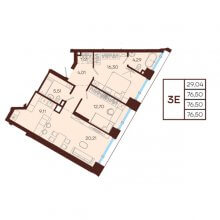 3-комн. евро квартира в ЖК Манеры, 76.50 м²