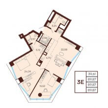 3-комн. евро квартира в ЖК Манеры, 89.87 м²