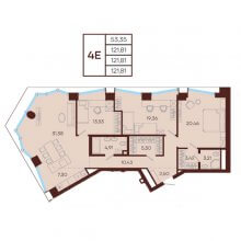 4-комн. евро квартира в ЖК Манеры, 121.81 м²