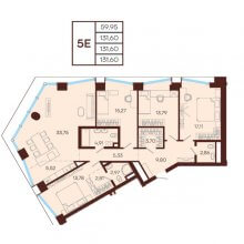 5 и более квартира в ЖК Манеры, 131.60 м²