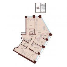 5 и более квартира в ЖК Манеры, 131.03 м²
