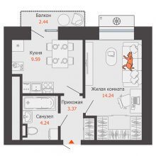 1-комн. квартира в ЖК Пятый элемент, 32.17 м²