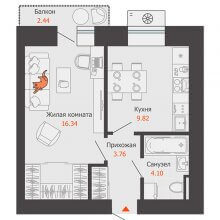 1-комн. квартира в ЖК Пятый элемент, 34.75 м²