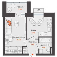 1-комн. квартира в ЖК Пятый элемент, 33.51 м²