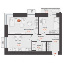 2-комн. квартира в ЖК Пятый элемент, 51.51 м²