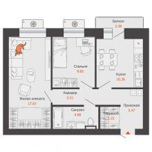 2-комн. квартира в ЖК Пятый элемент, 54.47 м²