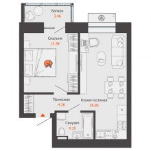 2-комн. евро квартира в ЖК Пятый элемент, 41.63 м²