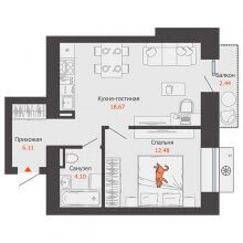 2-комн. евро квартира в ЖК Пятый элемент, 42.09 м²