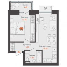 2-комн. евро квартира в ЖК Пятый элемент, 42.02 м²