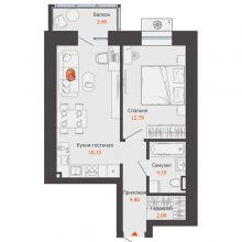 2-комн. евро квартира в ЖК Пятый элемент, 42.02 м²