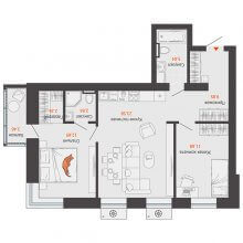3-комн. евро квартира в ЖК Пятый элемент, 68.94 м²