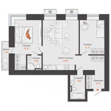 3-комн. евро квартира в ЖК Пятый элемент, 66.97 м²