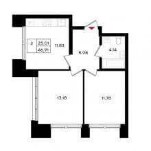 2-комн. квартира в ЖК Уникум на Энгельса, 46.91 м²