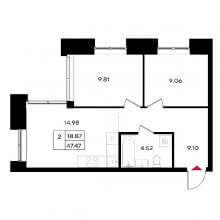 2-комн. квартира в ЖК Уникум на Энгельса, 47.47 м²