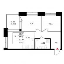 2-комн. квартира в ЖК Уникум на Энгельса, 53.47 м²